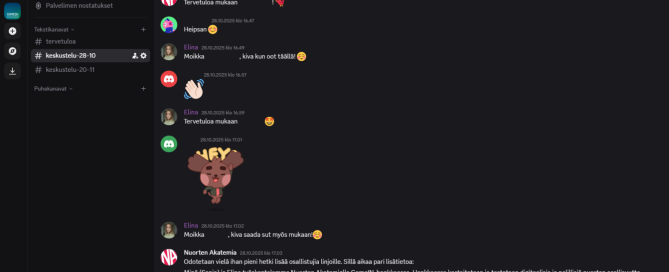 Kuvassa on tervehdysviesti Discord-keskustelussa